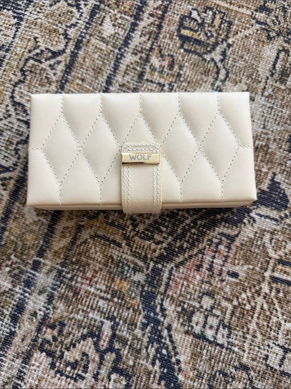WOLF Cream Quilted Travel Jewelry Roll